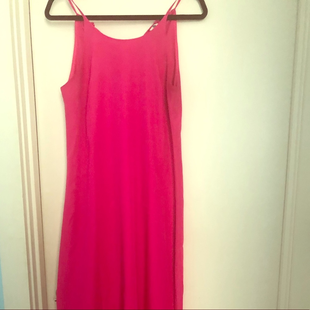 Fuschia high-low shift dress